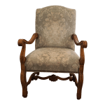 Used 2000s Large Thomasville Upholstered Arm Chair With Wood Arms, Legs & Brass Nailhead Trim for sale