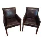 Used Ralph Lauren Leather Crocodile Chairs For Sale Set Of 2 Image