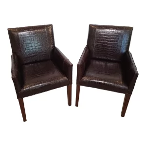 Used Ralph Lauren Leather Crocodile Chairs For Sale Set Of 2 Image