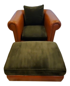 used ralph lauren leather brompton chair with ottoman for sale image